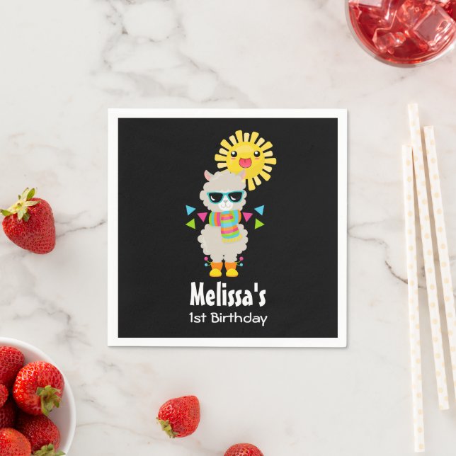 Servilleta De Papel Llama Guay y cumpleaños Sun Kawaii sonriente (In situ)