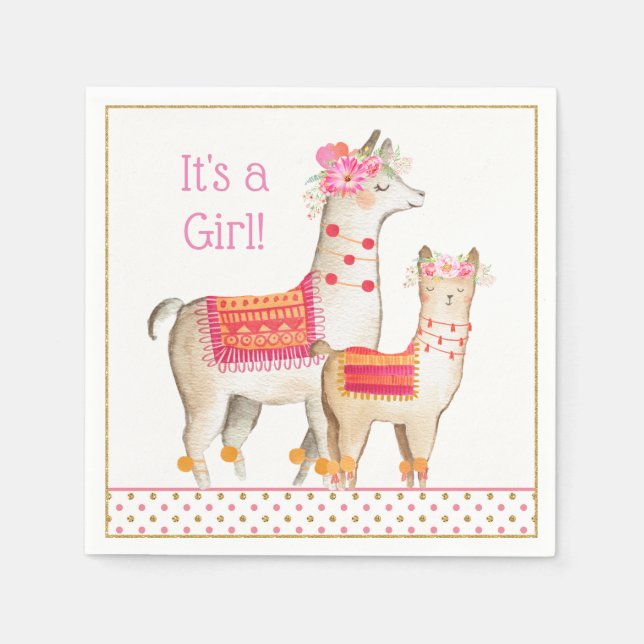 Servilleta De Papel Llama Mama Baby Girl Shower Napkins (Anverso)