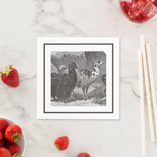 Servilleta De Papel Llama negra y blanca: Alpaca y arte animal