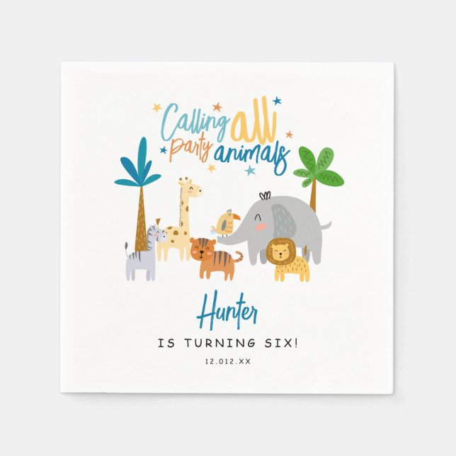 Servilleta De Papel Llamando a Todos los Animales de la Fiesta Cumplea (Anverso)