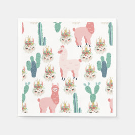 Servilleta De Papel Llamas rosadas lindas y cactus verdes