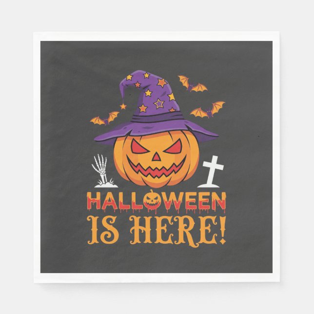 Servilleta De Papel Llega Halloween Bruja Calabaza Vector (Anverso)