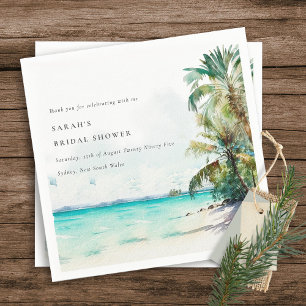 Servilleta De Papel Lluvia de Boda Acuarela de Palmeras Playa Tropical