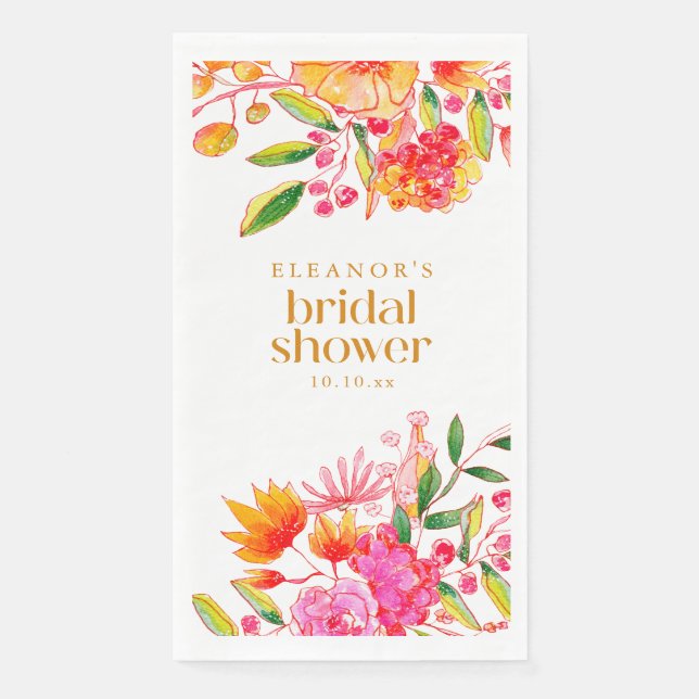 Servilleta De Papel Lluvia de boda de flor de acuarela rosa naranja mo (Anverso)
