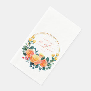 Servilleta De Papel Lluvia de Boda Floral Acuarela Naranja Rústica