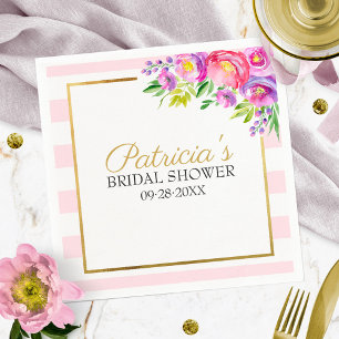 Servilleta De Papel Lluvia de boda floral dorada y rosa Faux Foil