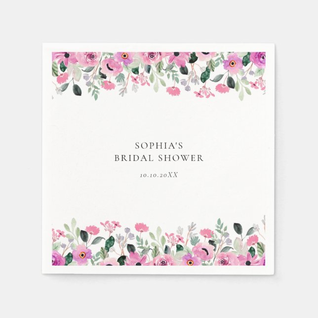 Servilleta De Papel Lluvia de boda floral rosa (Anverso)