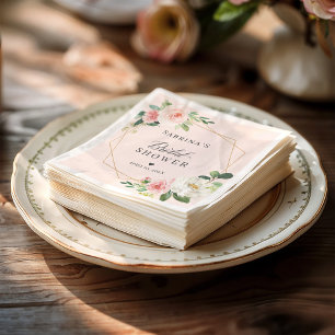 Servilleta De Papel Lluvia de Boda Floral Rosa Dorado Geométrico