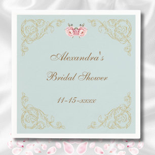 Servilleta De Papel Lluvia de Boda Floral Vintage Azul Polvoriento Peo