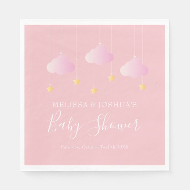 Servilleta De Papel Lluvia de estrellas baby shower suave rosa (Anverso)
