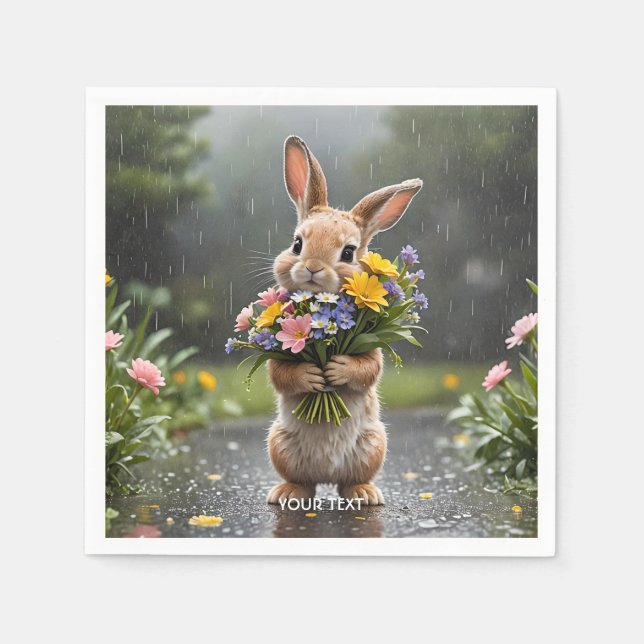Servilleta De Papel Lluvia de flores de conejito dulce (Anverso)