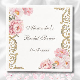 Servilleta De Papel Lluvia de Flores Vintage Rosa de Peonías Nupciales