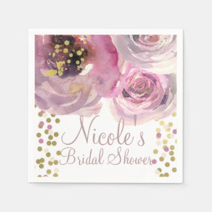 Servilleta De Papel Lluvia de Novia con Acuarela Floral Moderna Rosa y