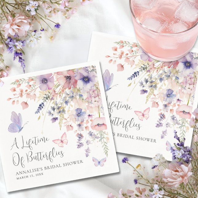 Servilleta De Papel Lluvia de Novia de Flores Silvestres de Mariposas (Butterfly Wildflower Bridal Shower Napkins)