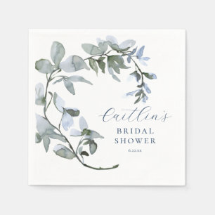 Servilleta De Papel Lluvia de Novia Floral Acuarela Azul Romántica