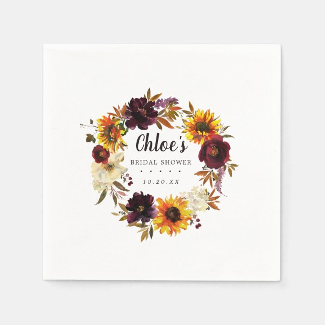 Servilleta De Papel Lluvia de Novia Floral Otoñal Rústica (Anverso)