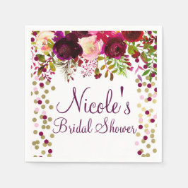 Servilleta De Papel Lluvia de Novia Marsala Rosa Floral Dorado Burdeos