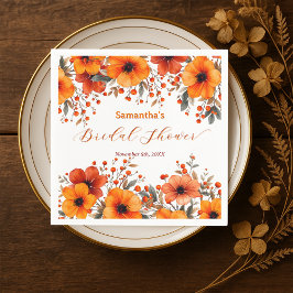 Servilleta De Papel Lluvia de Novia Otoñal Rústica Naranja Floral Baya