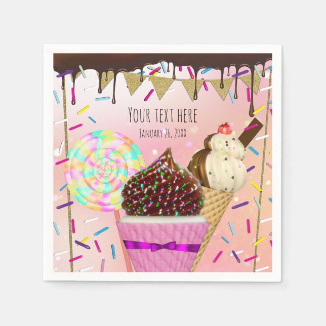 Servilleta De Papel Lluvia Sprinkles Candy Land Sweets Fiesta (Anverso)