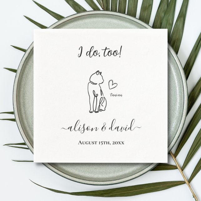 Servilleta De Papel Lo hago con simple Boda moderno gato negro y blanc (cat I do too! wedding napkin)