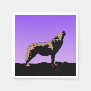 Servilleta De Papel Lobo al atardecer - Arte de vida salvaje original