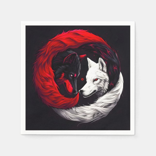 Servilleta De Papel Lobo blanco rojo de la luna (Anverso)