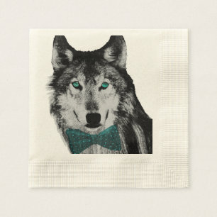 Servilleta De Papel Lobo con ojos azules y una pajarita