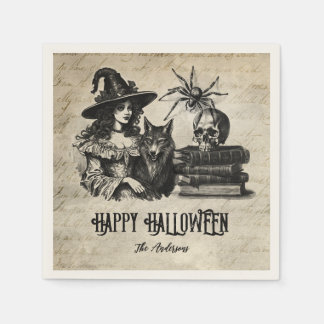 Servilleta De Papel Lobo gótico con cráneo de bruja de Halloween