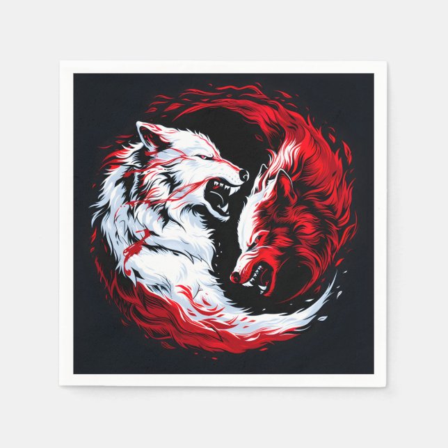 Servilleta De Papel Lobo Guerrero Cósmico Rojo Blanco (Anverso)