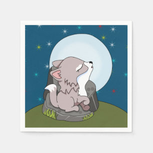 Servilleta De Papel Lobo Lobo Astullando En Una Luna