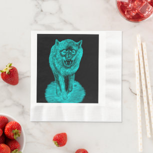 Servilleta De Papel Lobo negro enojado en la noche