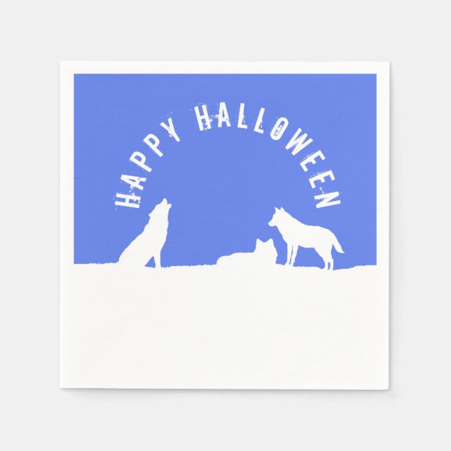 Servilleta De Papel Lobos en la nieve, feliz Halloween (Anverso)
