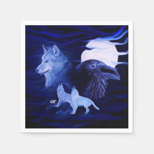 Servilleta De Papel Lobos y Raven con luna llena