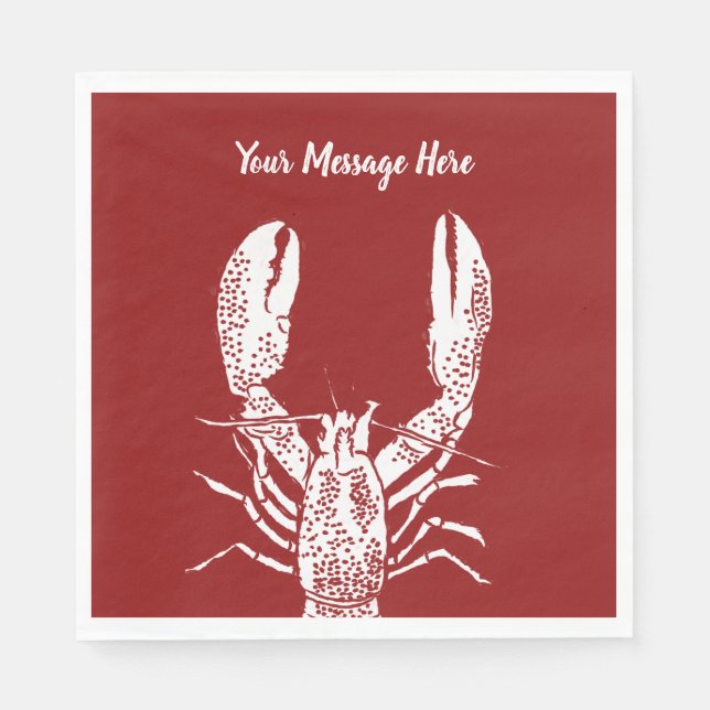 Servilleta De Papel Lobster rojo y blanco personalizado (Anverso)