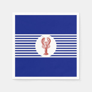 Servilleta De Papel Lobster y franjas náuticas rojas