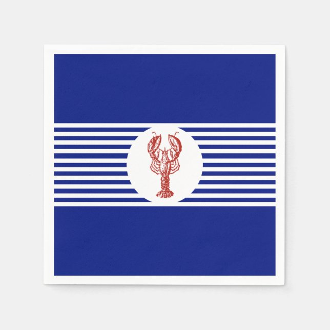 Servilleta De Papel Lobster y franjas náuticas rojas (Anverso)