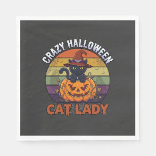 Servilleta De Papel Loca Señora Gato de Halloween Sombrero de Bruja de
