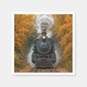 Servilleta De Papel Locomotora de Vapor Antigua en Bosques de Otoño