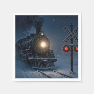 Servilleta De Papel Locomotora de vapor antigua en invierno