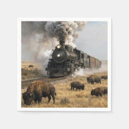 Servilleta De Papel Locomotora de vapor con búfalos pastando