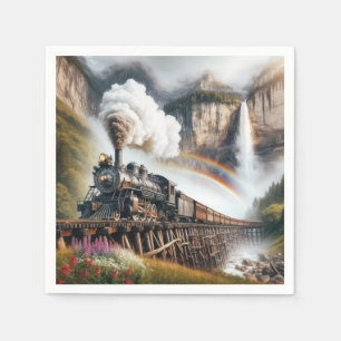 Servilleta De Papel Locomotora de vapor vintage en una lucha de tren