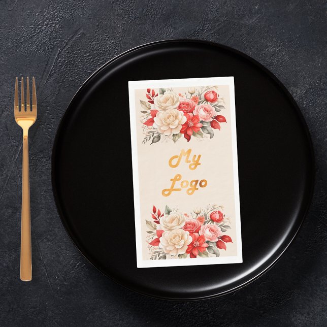 Servilleta De Papel Logo del negocio flores de marfil rojas crema beig (Subido por el creador)