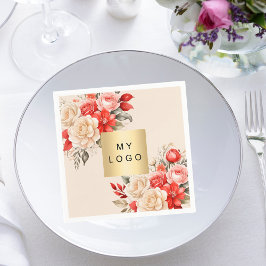 Servilleta De Papel Logo empresarial marfil rojo floraciones crema bei