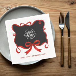 Servilleta De Papel Logotipo Chic Navidad Lazo de cinta negro rojo Scr