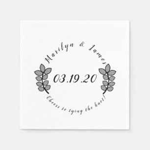 Servilleta De Papel Logotipo de boda negro blanco rama de vegetación