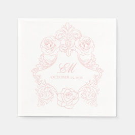 Servilleta De Papel Logotipo de Boda rosado monograma Escudo Rococo