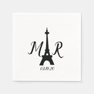 Servilleta De Papel Logotipo de boda Torre de París Blanco Negro