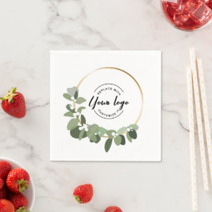 Servilleta De Papel Logotipo del Personalizado Wreath Green Holiday Co
