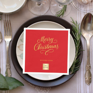 Servilleta De Papel logotipo empresarial dorado rojo de Navidad