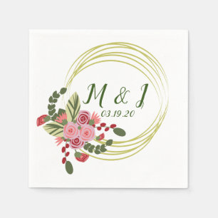Servilleta De Papel Logotipo inicial de corona floral para boda